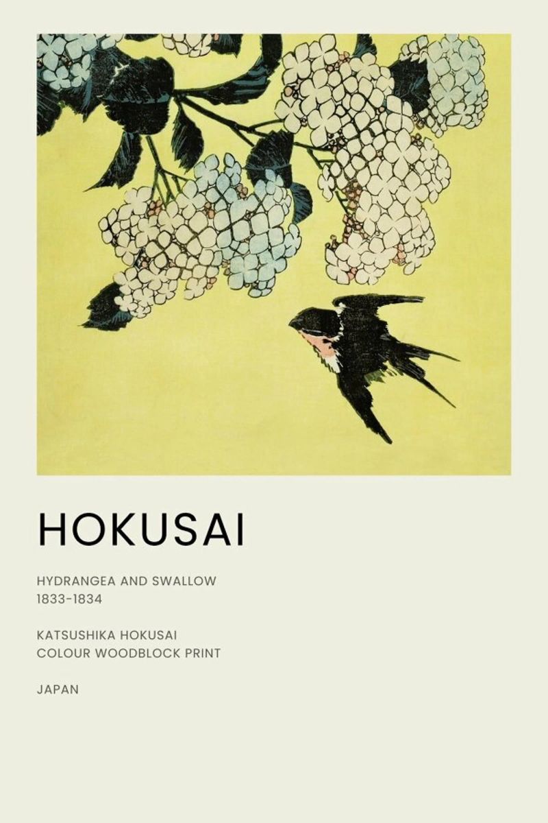 Hokusai - Hydrangea and Swallow Poster von Vintage by JUNIQE