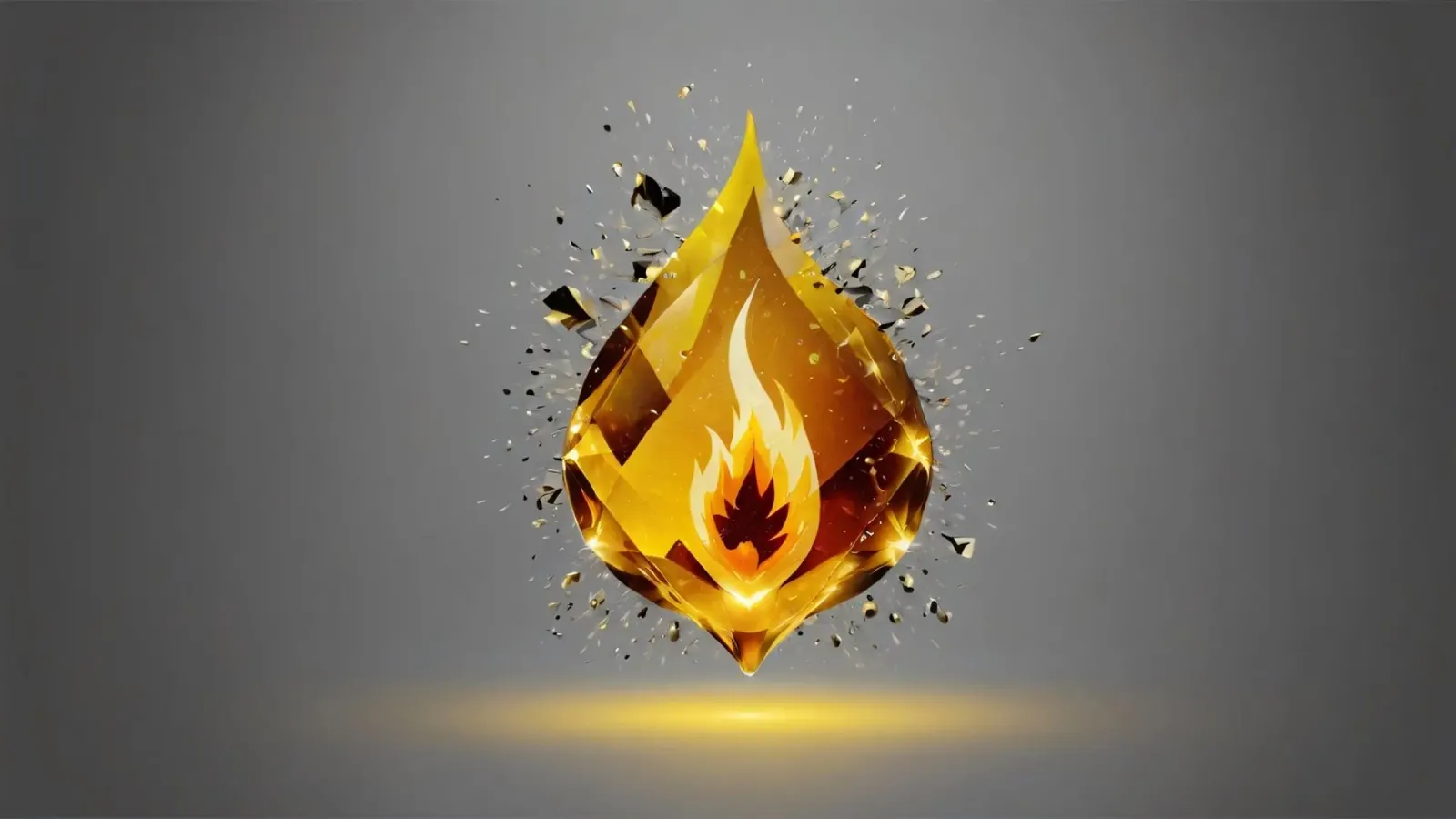 Grafica a fiamma dorata stilizzata con emblema di fuoco e shatter pellicola backlit da DesignDoodle