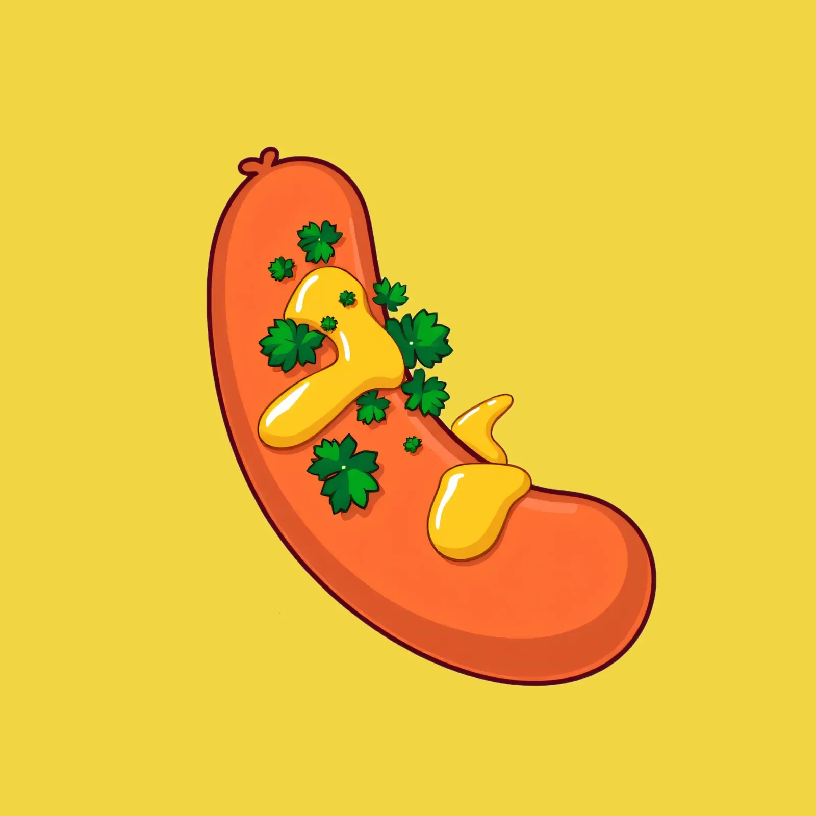 Een kleurrijke cartoon hotdog overgoten met gele mosterd canvas met Baklijst van DesignDoodle