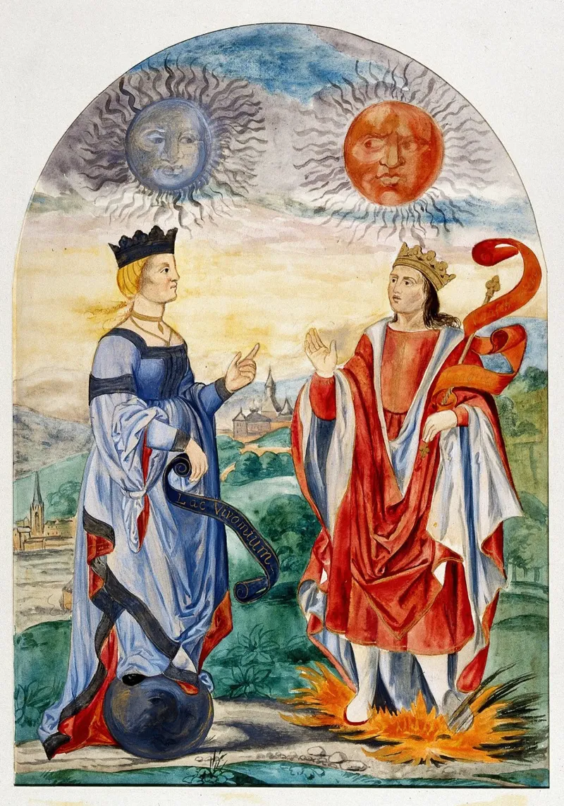 Hemelse vorsten: Maan Koningin & Zon Koning Kunst Print canvas met Baklijst van Venus Art