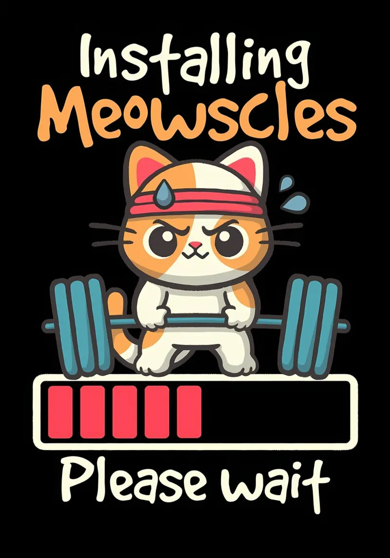 cat dumbbell headband lifting weights exercise sweat loading canvas by Ashish Kashyap