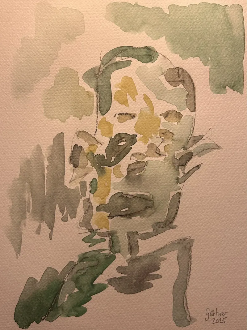 Uomo verde - Stampa ad acquerello tela con Cornice a cassetta da Leonhard Guertner ART