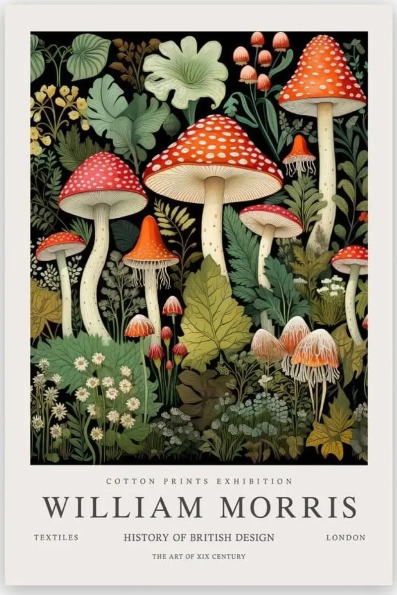 setas rojas plantas forestales william morris lámina retroiluminada de komo store