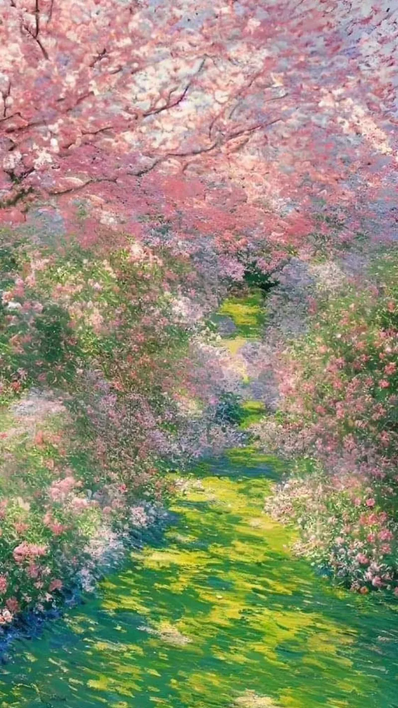 albero dai folti fiori rosa claude monet pellicola backlit da belong shop