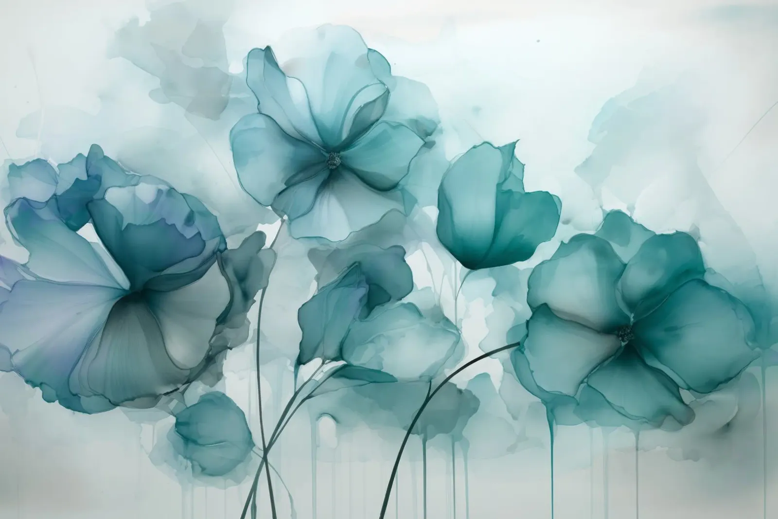 Fiori d'inchiostro sognanti Mystic Teal pellicola backlit da Andrea Haase Floral Passion