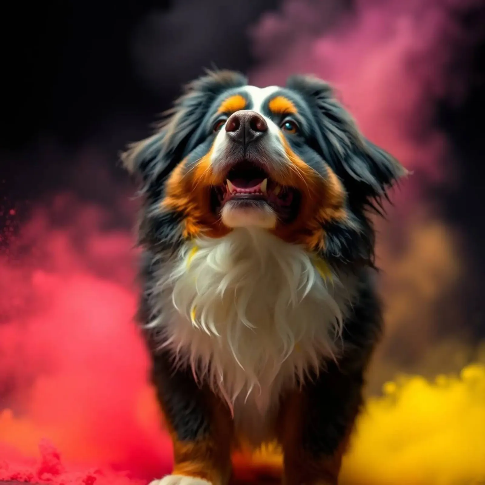 The colorful Bernese Mountain Dog #209 canvas with Floater frame by Yumis.Beargang.and.Me