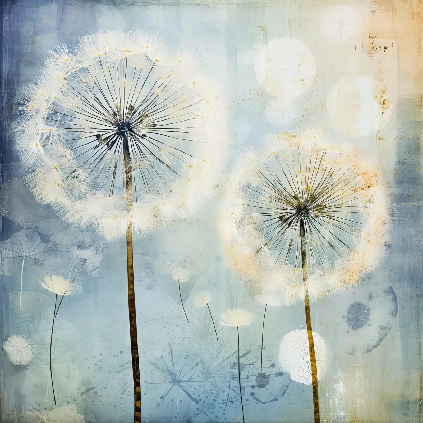 Dandelion fluff on blue background canvas by Imagine