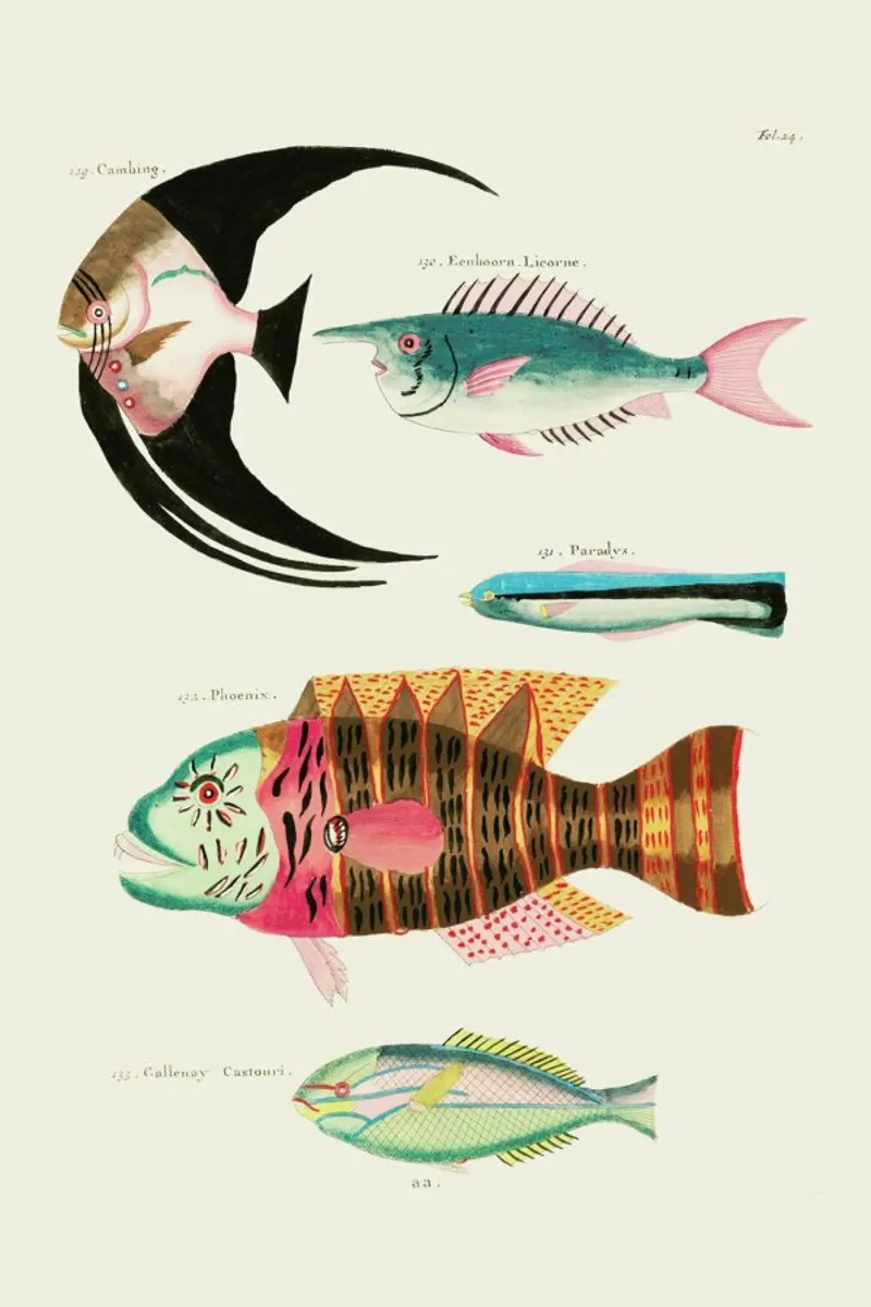 Renard - Colourful and Surreal Illustrations of Fish pellicola backlit da Vintage by JUNIQE