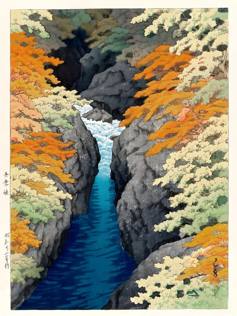 Azuma Gorge Waterfall Hasui Kawase alluminio dibond da GoArt