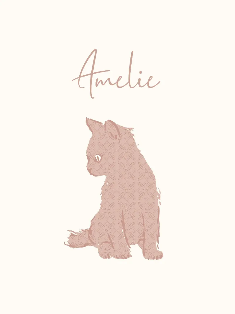 Aangepaste babynaam met cue kitten in roze pasteltinten poster van Art by Susana Miranda ilustración