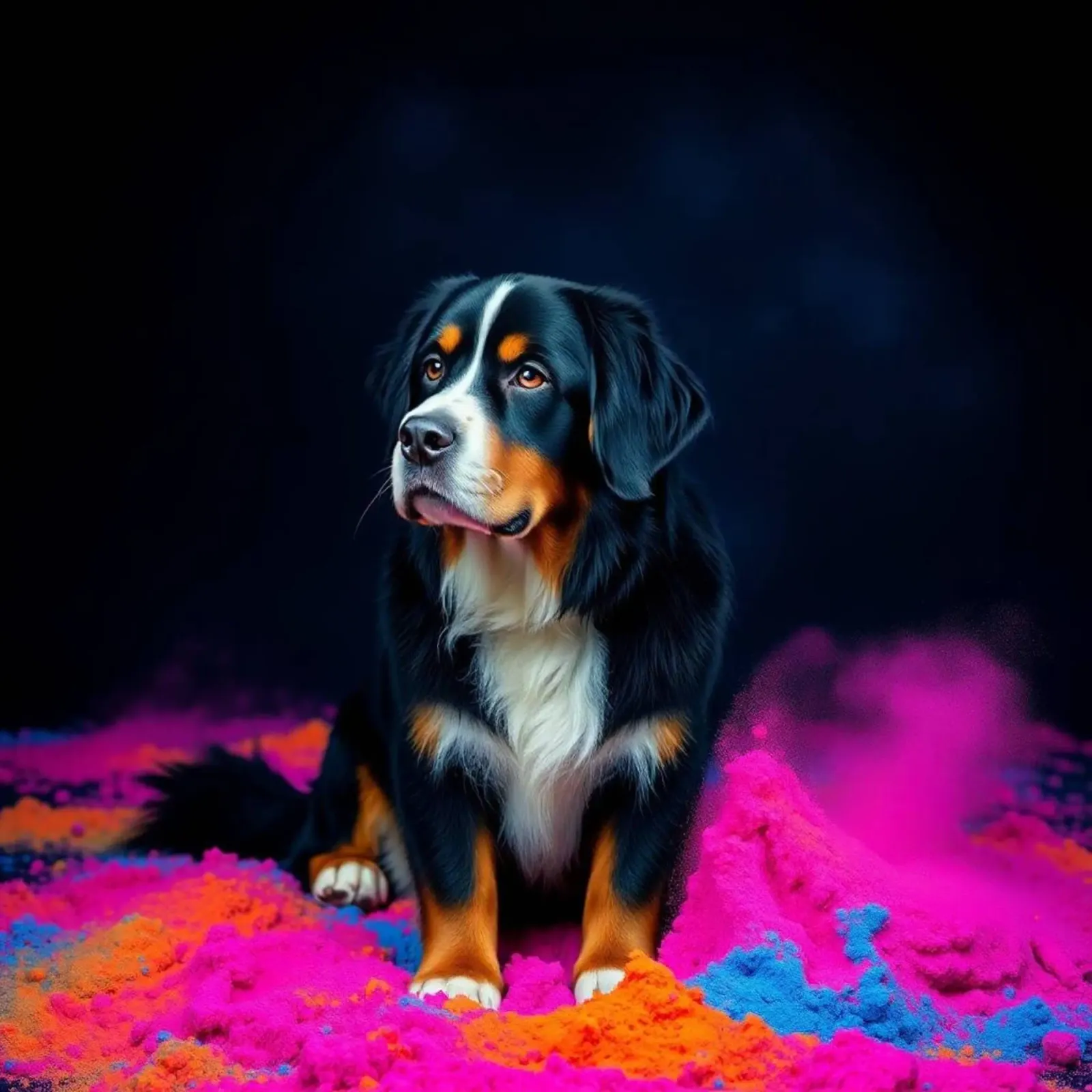 The colorful Bernese Mountain Dog #214 canvas with Floater frame by Yumis.Beargang.and.Me