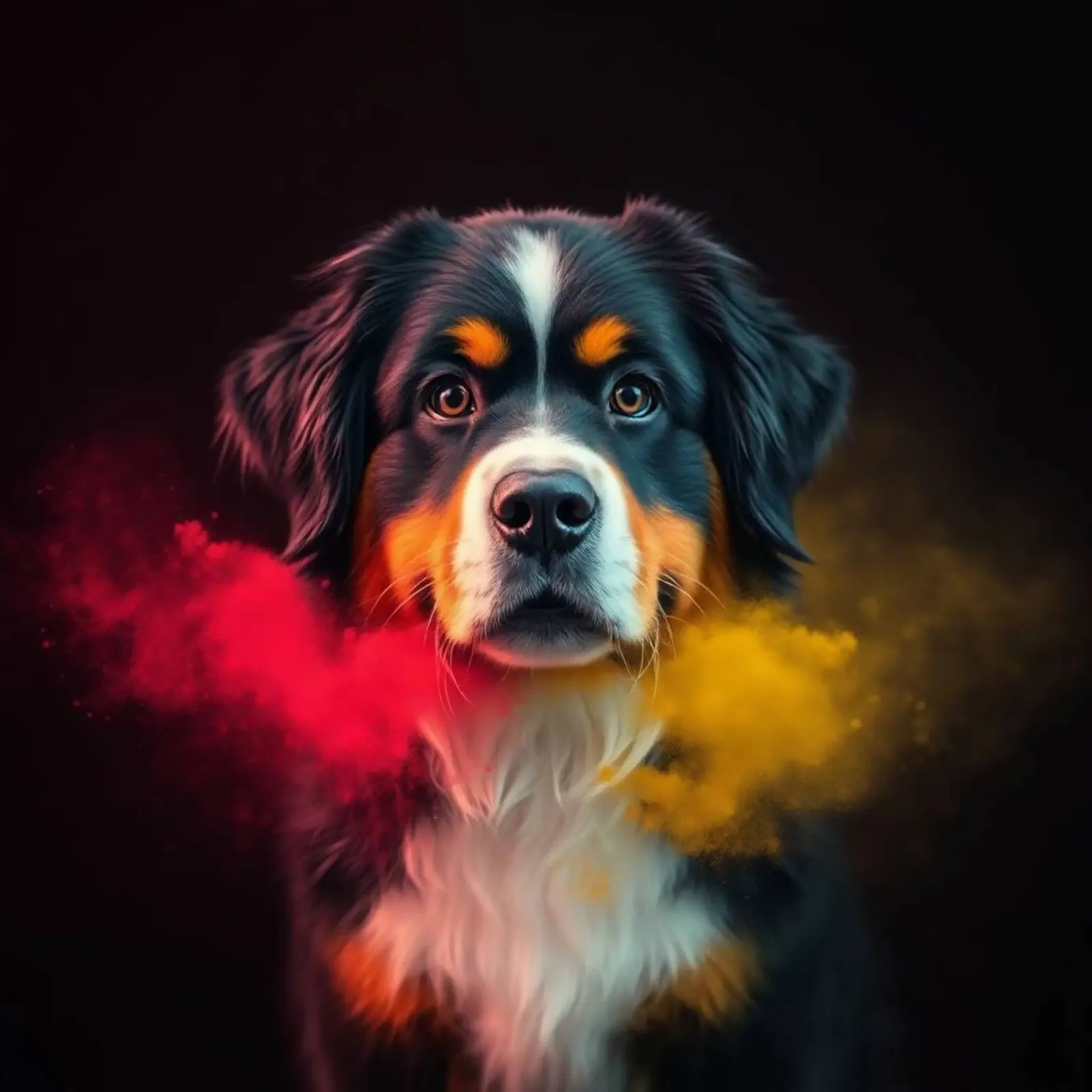 The colorful Bernese Mountain Dog #226 canvas with Floater frame by Yumis.Beargang.and.Me