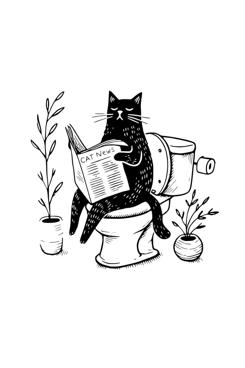 Gatto in bagno poster con telaio in legno da typostudio