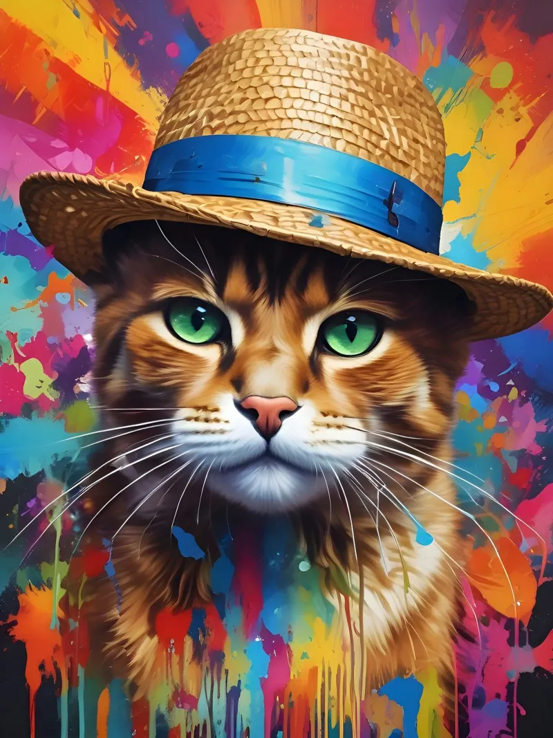 Cat in the Straw Hat hahnemühle by MakArena