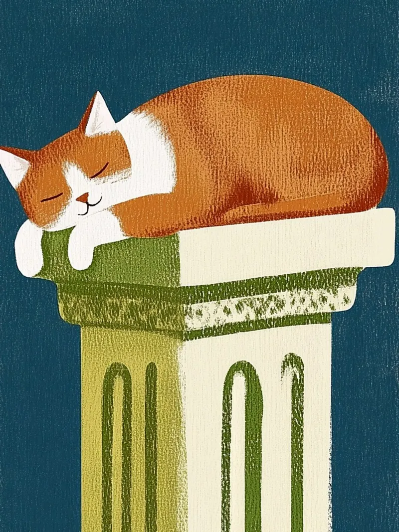 Gatto che dorme in Grecia tela con Cornice a cassetta da Curious Canvas