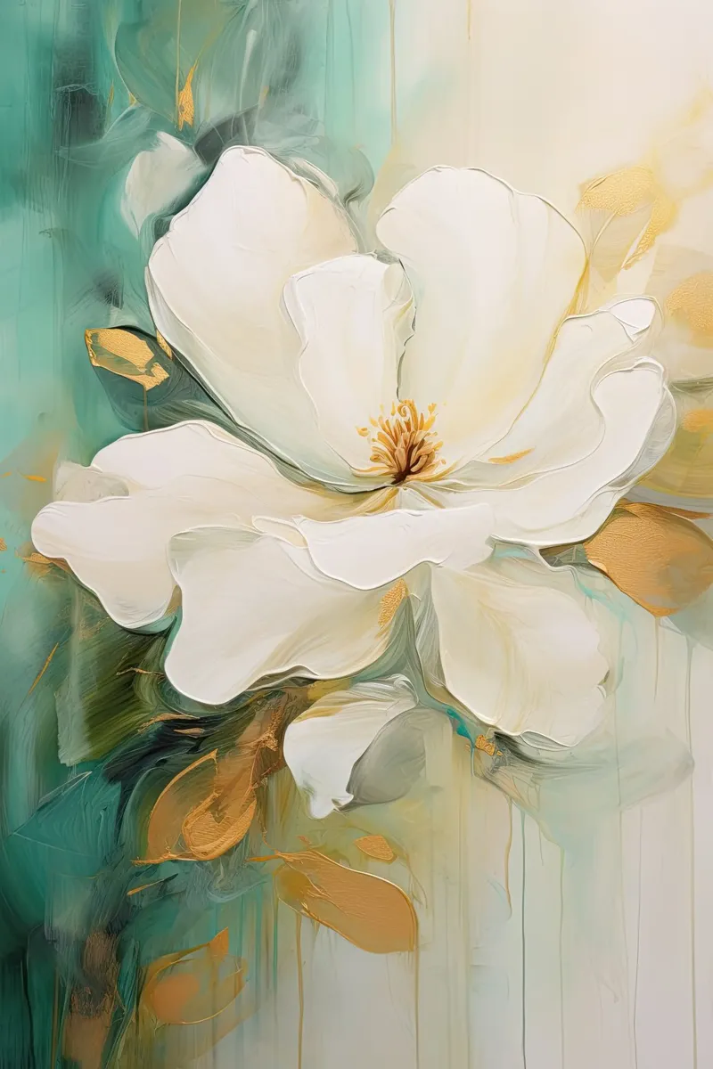 Fiore con verde e beige alluminio dibond da Imagine
