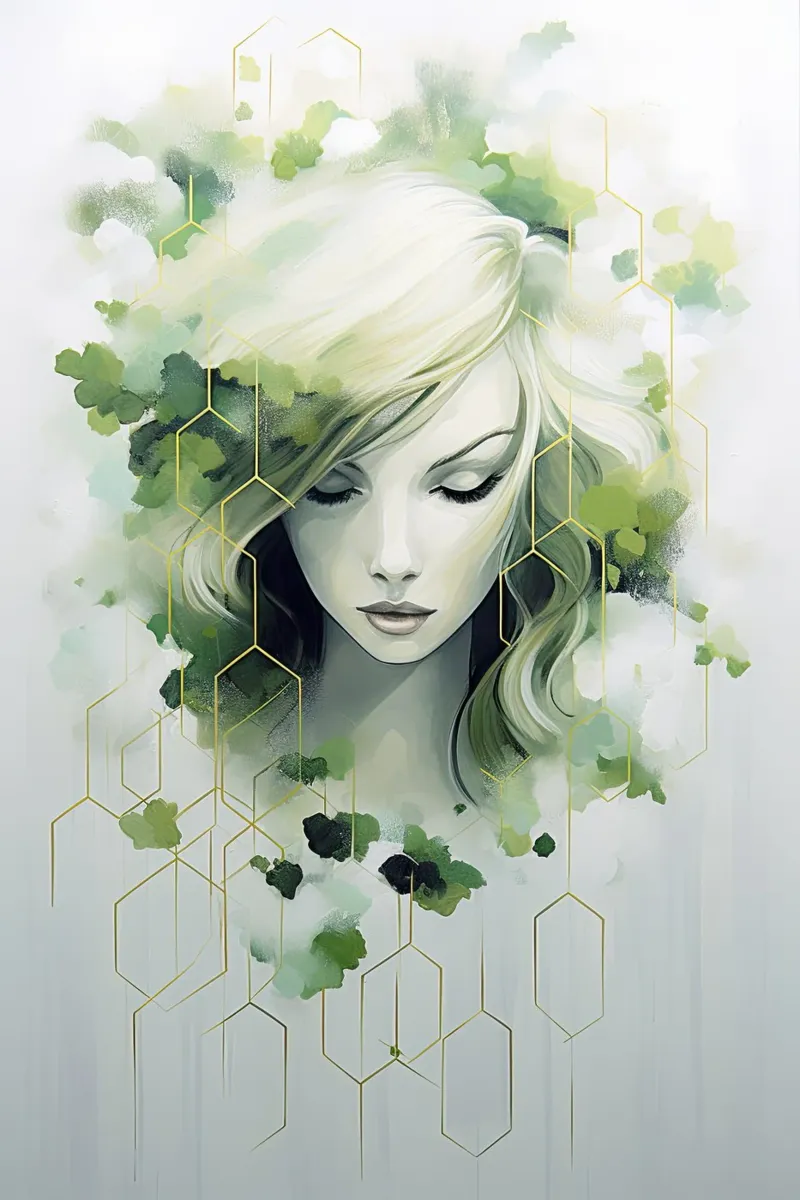Ritratto di donna con colori verdi plexiglass da Imagine