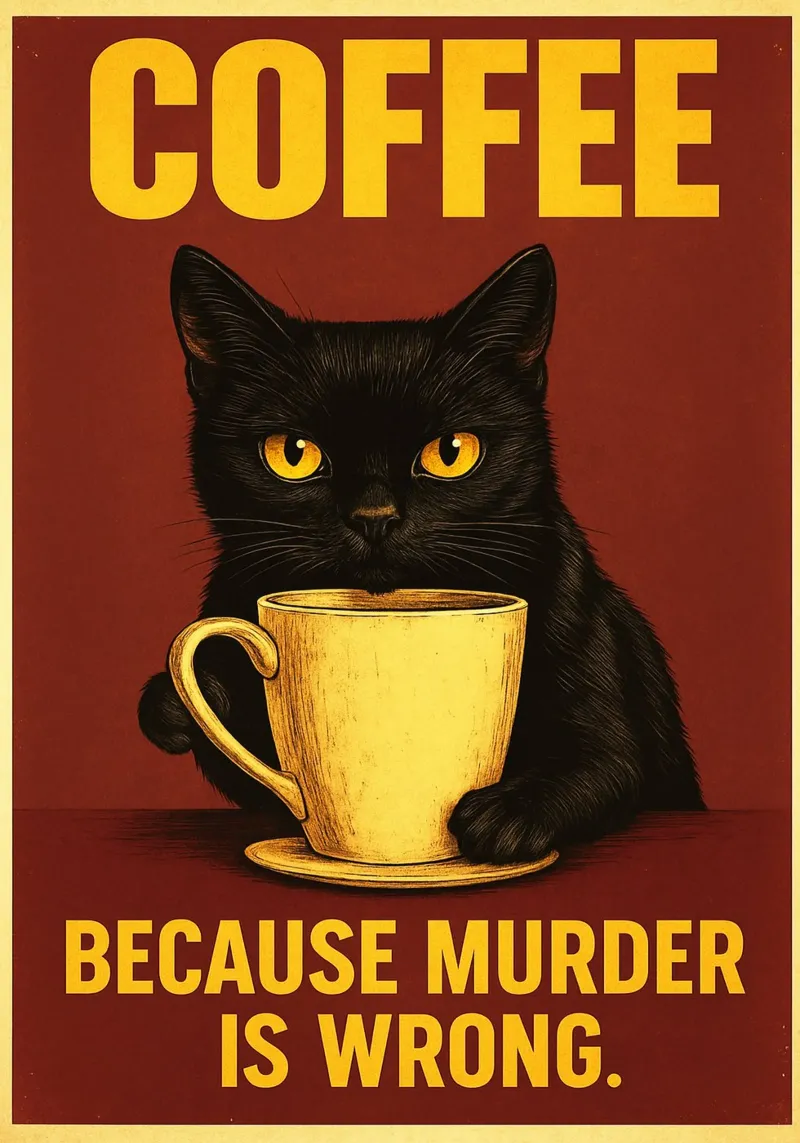 Coffee because murder is wrong cat hahnemühle by Rawdenox