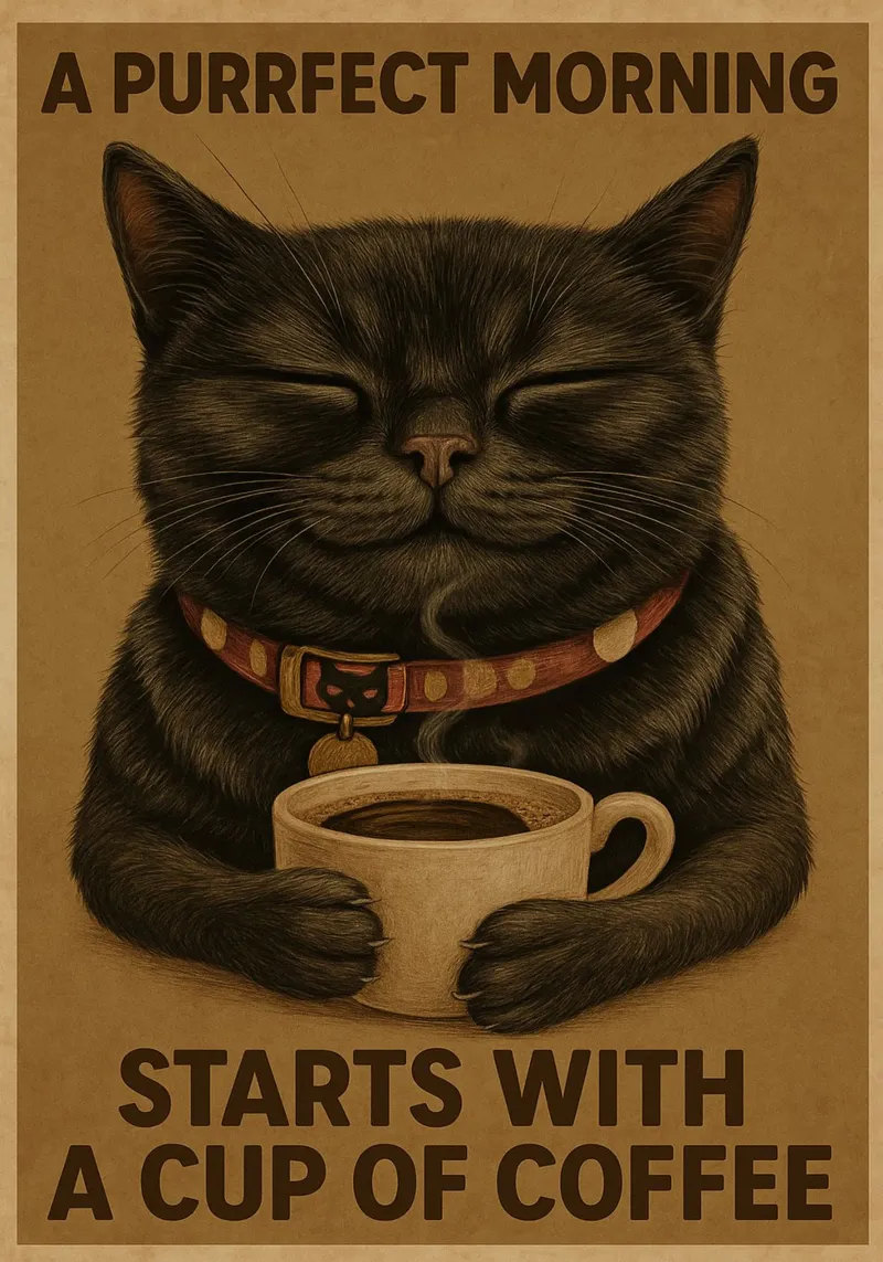 Gato divertido Una mañana perfecta empieza con una taza de café poster de Rawdenox