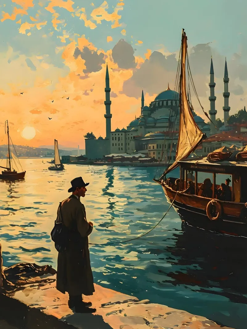 Istanbul Mann am Bosporus Poster von Vintage Travel Art