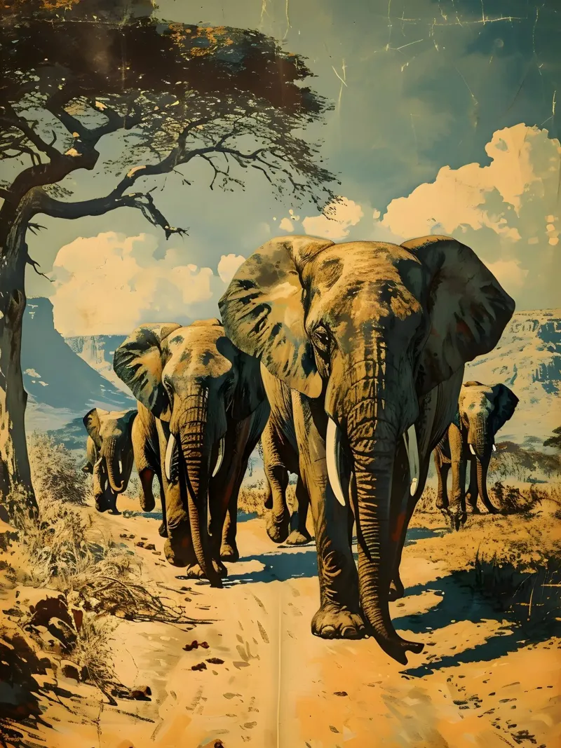 Elephants Africa Vintage Art canvas by Vintage Travel Art