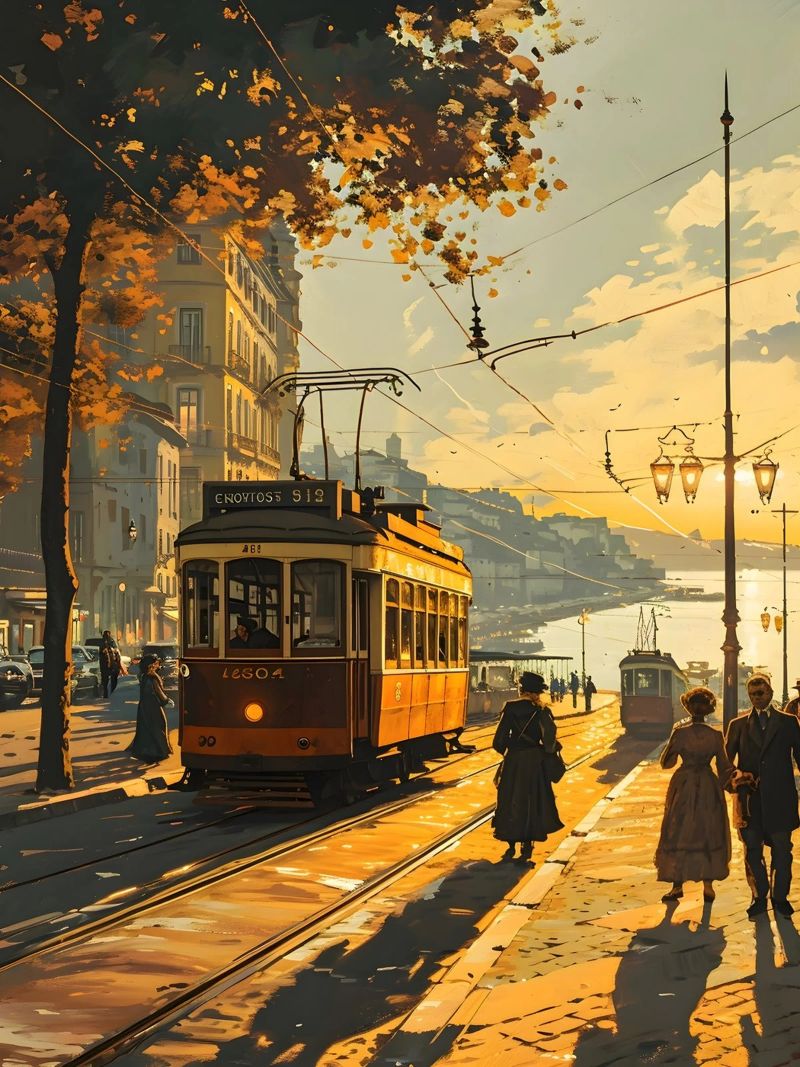 Lissabon Straßenbahn vintage kunst Poster von Vintage Travel Art