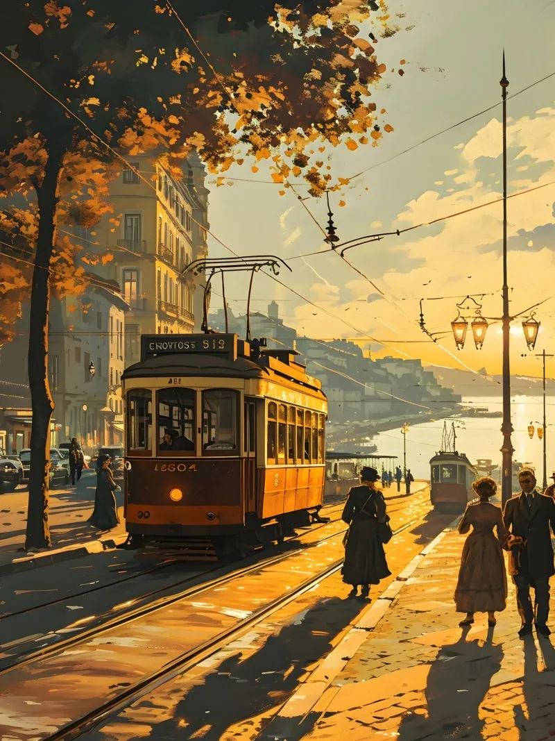 Lisbon tram vintage art poster by Vintage Travel Art