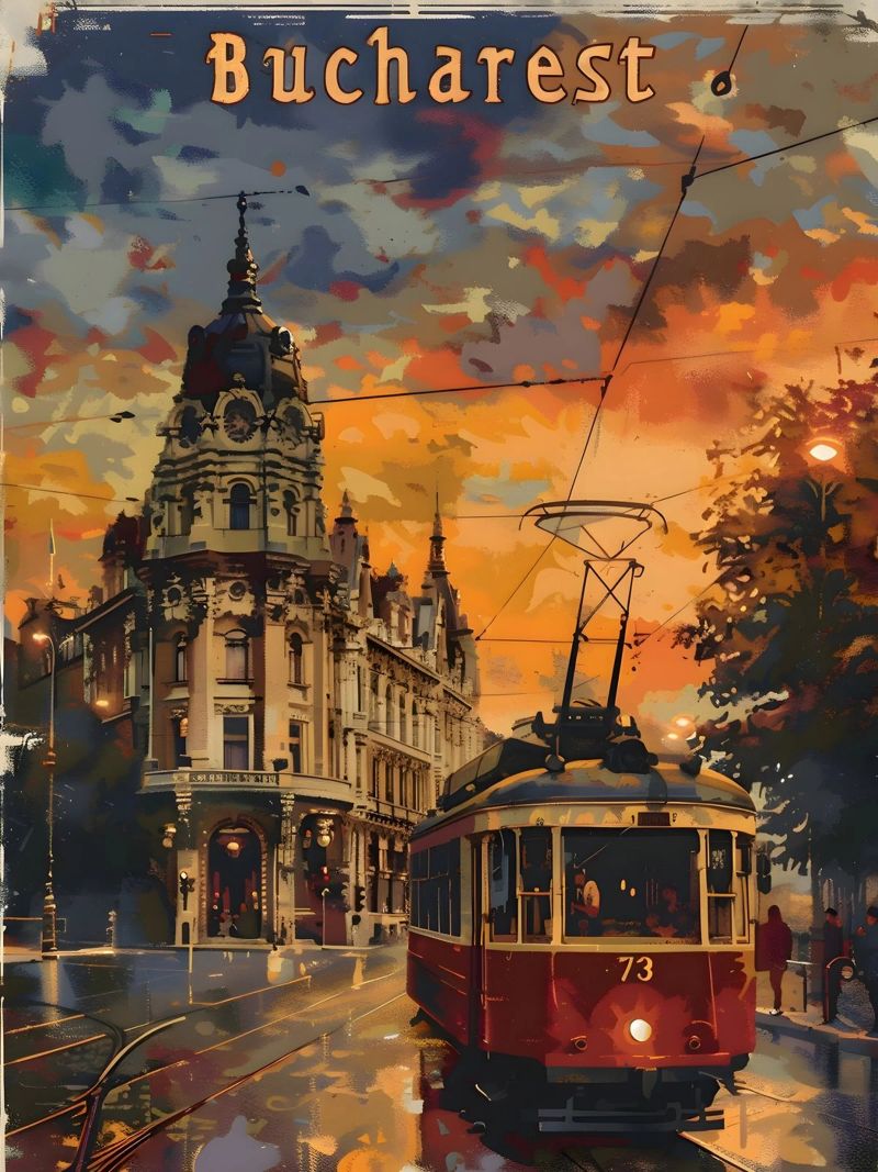 Tram d'epoca di Bucarest poster da Vintage Travel Art