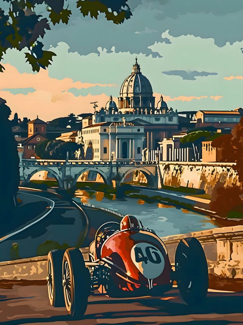 Voiture de course de collection de Rome poster de Vintage Travel Art