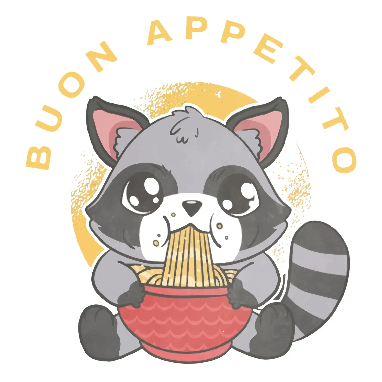 Buon Appetito Raccoon ramen poster con telaio in alluminio da Gunawan Rb