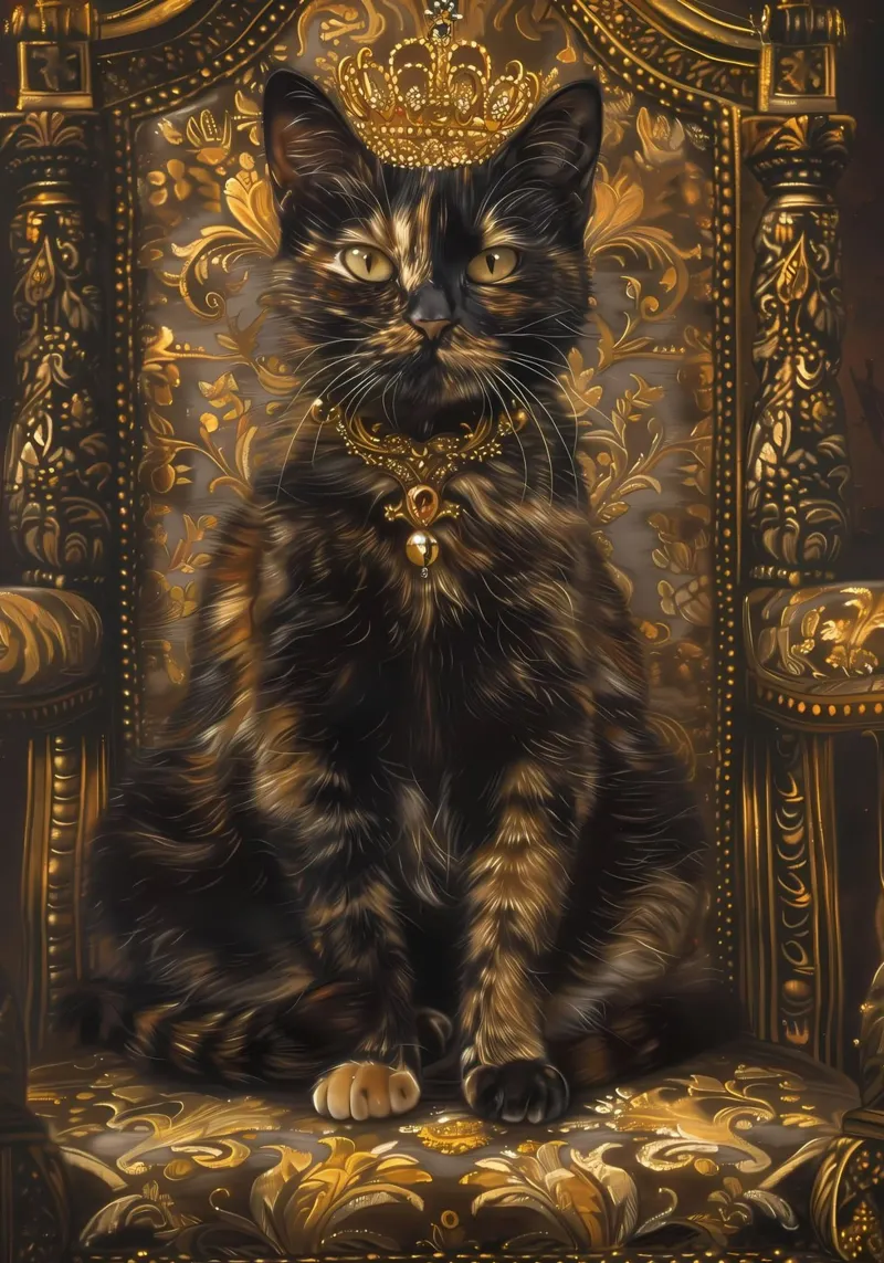gatto corona ornato sedia gioielli accenti d'oro regale floreale pat poster con telaio in plastica da Ashish Kashyap