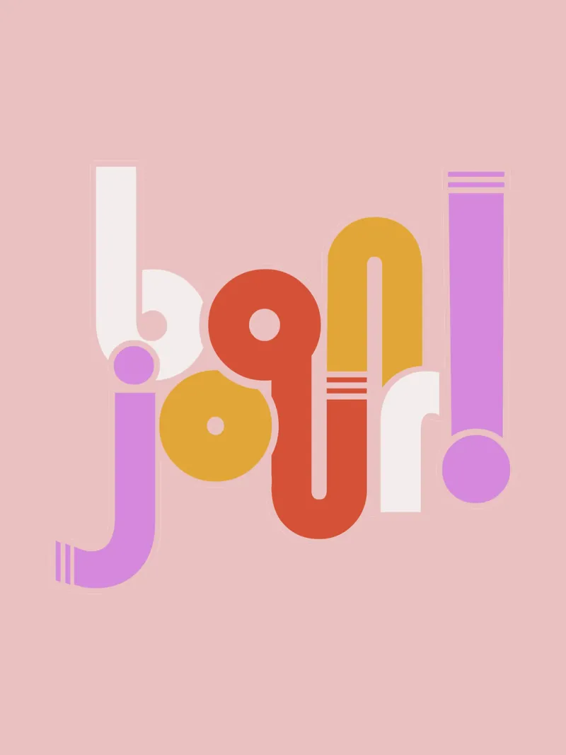 Bonjour! Retro Belettering Positieve Kunst canvas met Baklijst van showmemars
