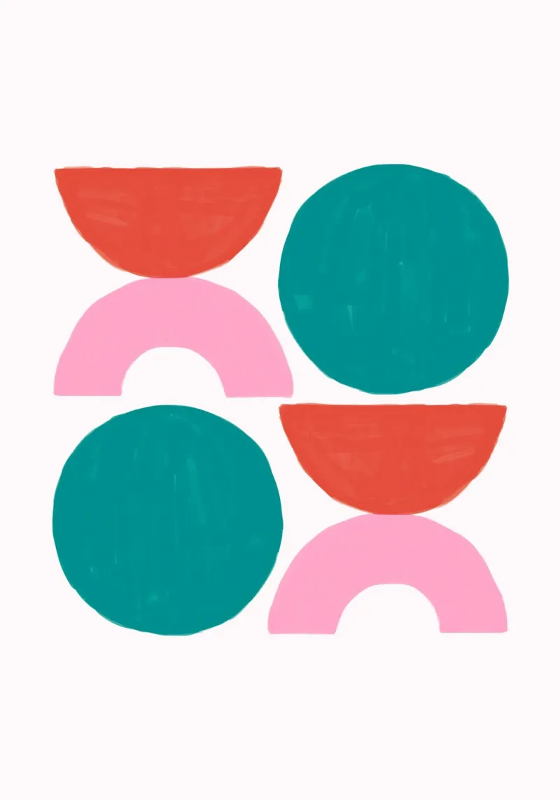 Speels Geometrisch Abstract - Mid-Century Modern Geïnspireerde Kunst poster met houten frame van NorwesClub