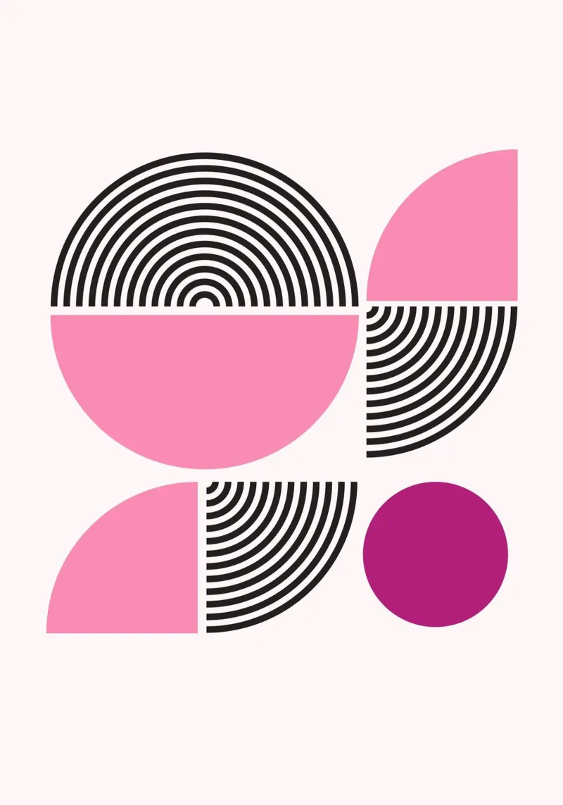 Pink & Black Geometric Harmony - Modern Abstract Art Print hahnemühle by NorwesClub