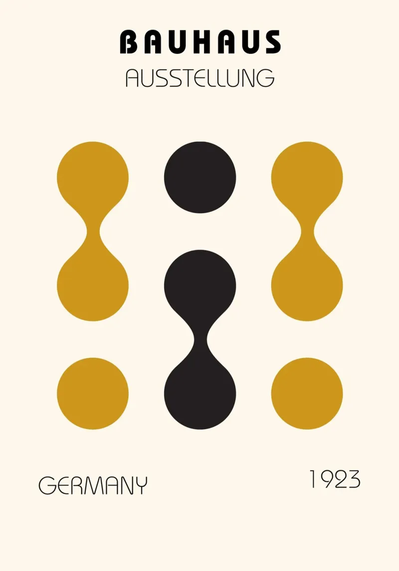 Bauhaus 1923: Abstract Geometrisch, Goud & Zwart Modernisme canvas met Baklijst van NorwesClub