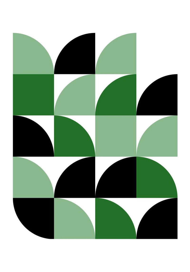 Bauhaus Garten: Geometrisch Abstrakt, Grün & Schwarz Trend Art Poster von NorwesClub