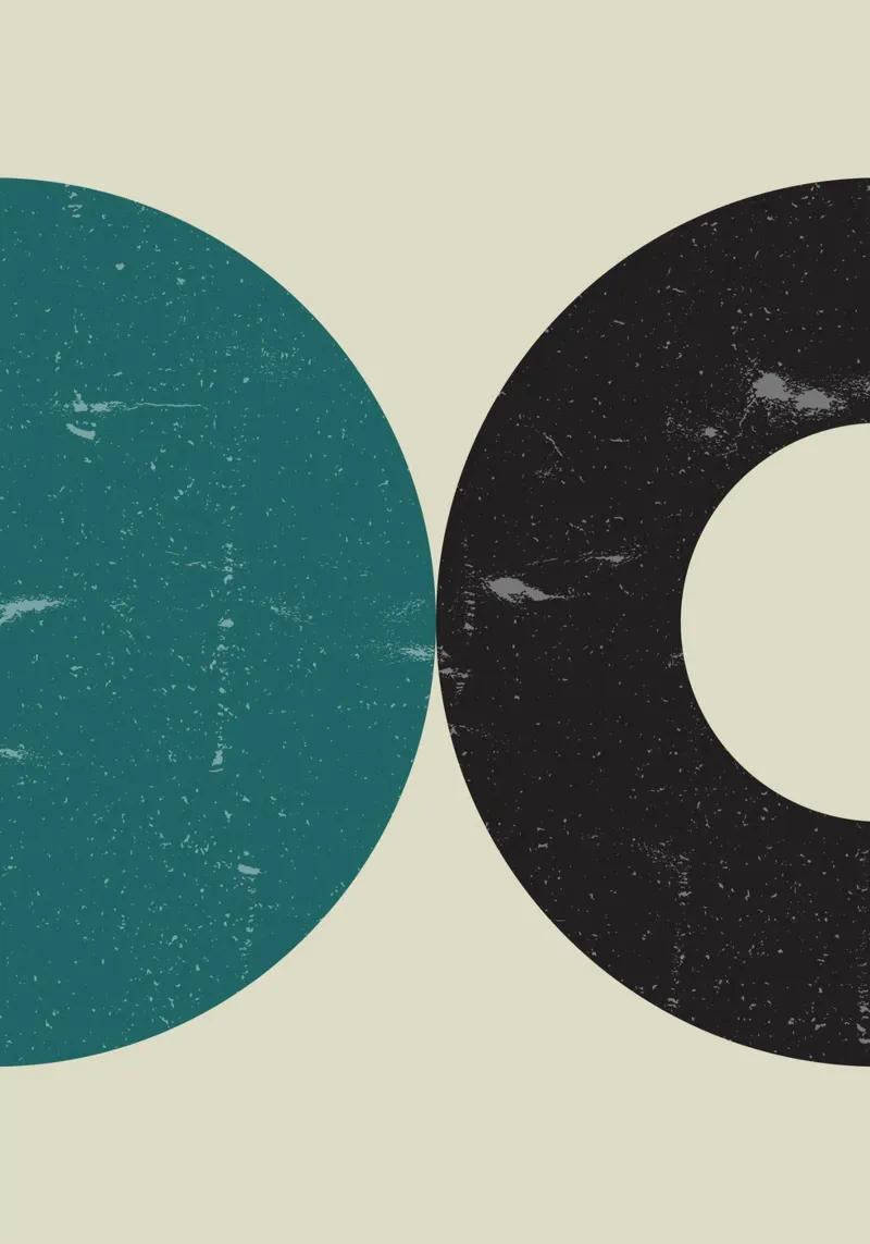 Retro Circles: Abstract Geometric, Teal & Black Minimalist A metacrilato de NorwesClub