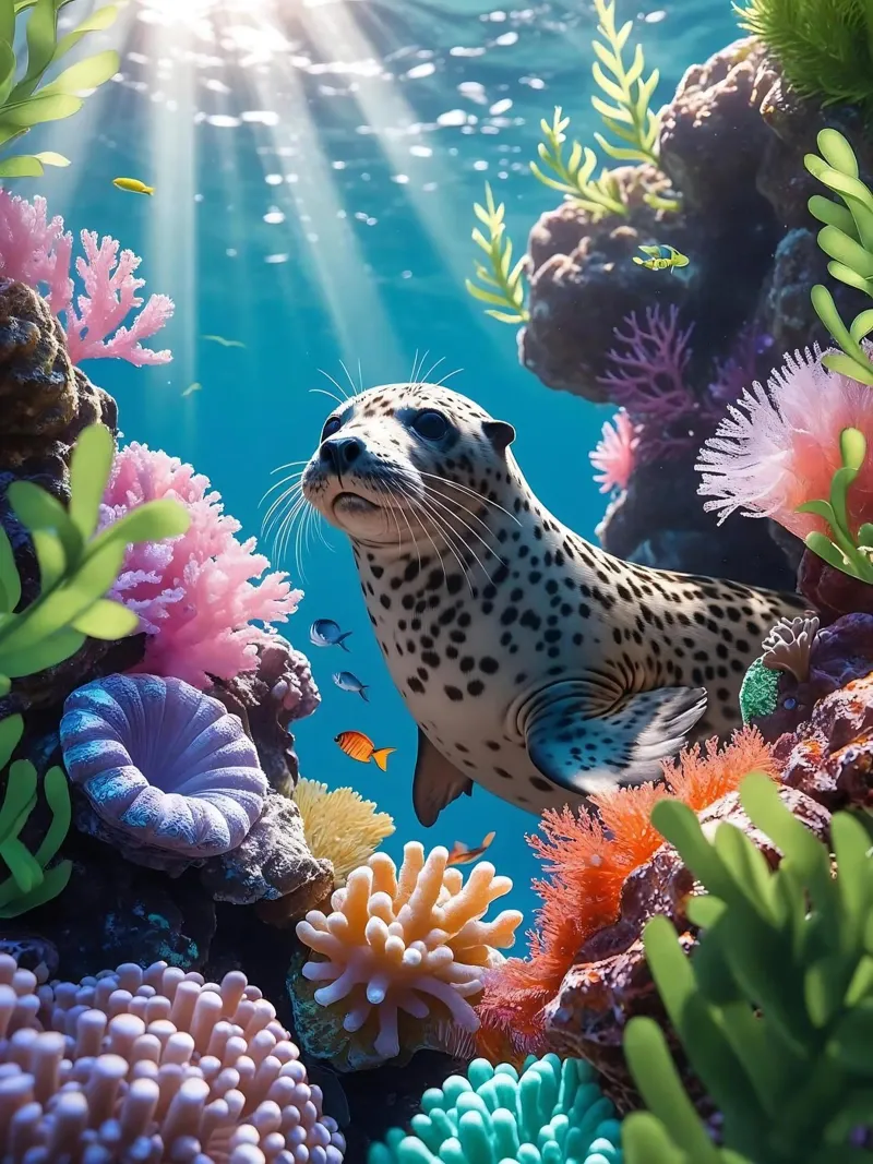 Foca maculata | Paesaggio onirico di una foca (2) poster da Trinkets NL Design Studio