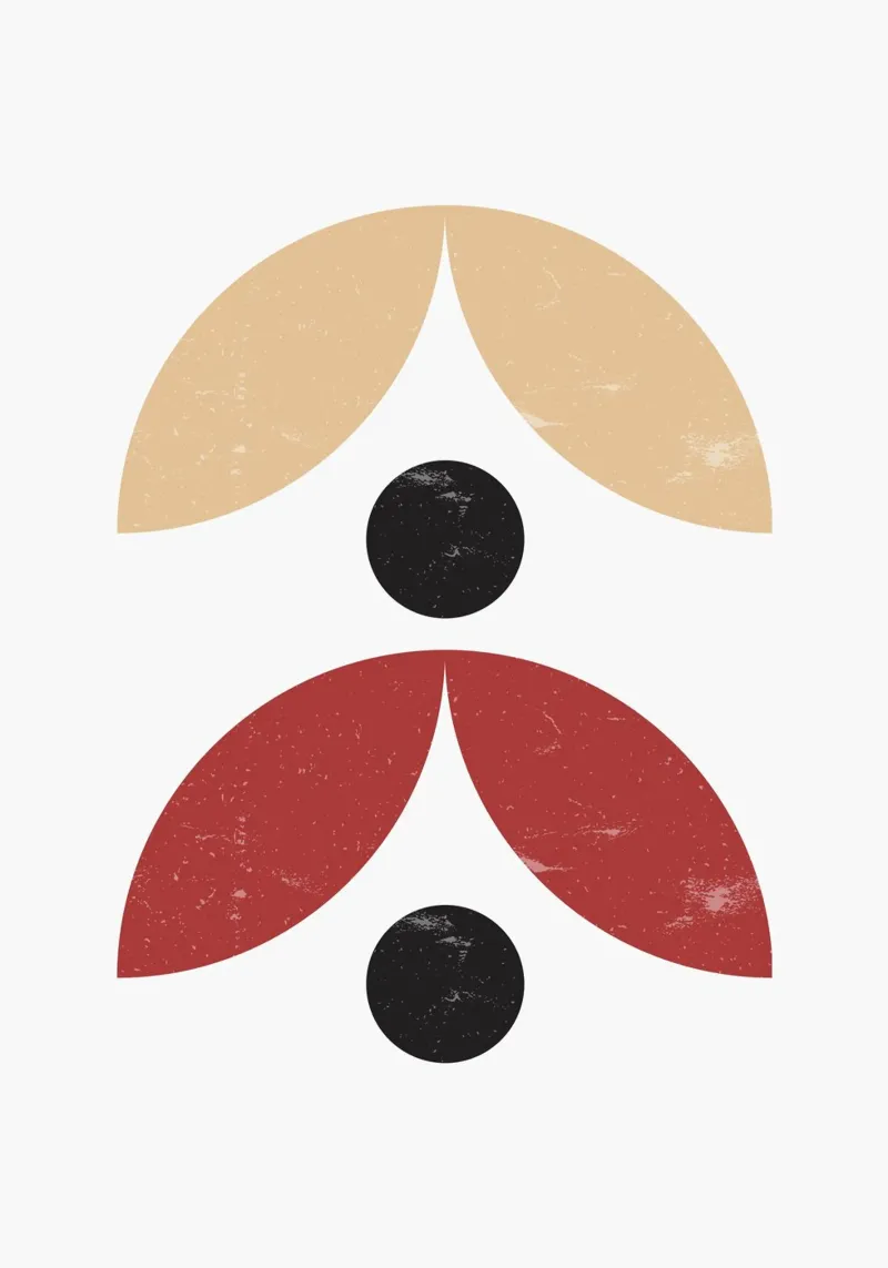 Organisch Bauhaus: Abstracte vormen, aardse & zwarte trendkunst canvas met Baklijst van NorwesClub