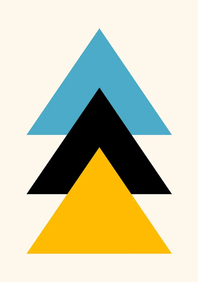 Ascension minimaliste : Triangles géométriques, Bleu Noir Jaune Ar hahnemühle de NorwesClub