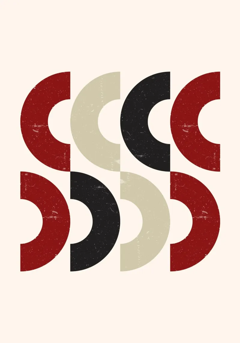 Textured Arcs: Geometric Abstract, Red Black & Beige Art hahnemühle by NorwesClub