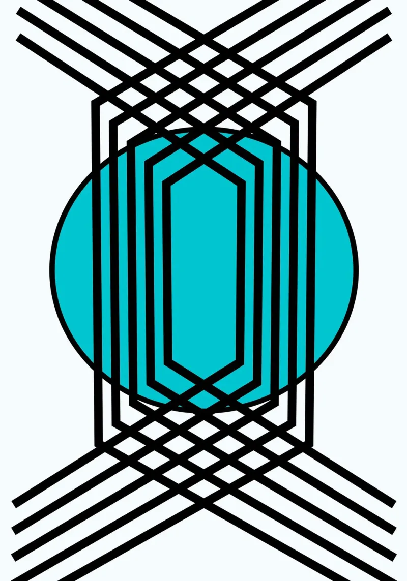Griglia Op Art: Illusione geometrica, linee turchesi e nere Arte carta hahnemühle da NorwesClub