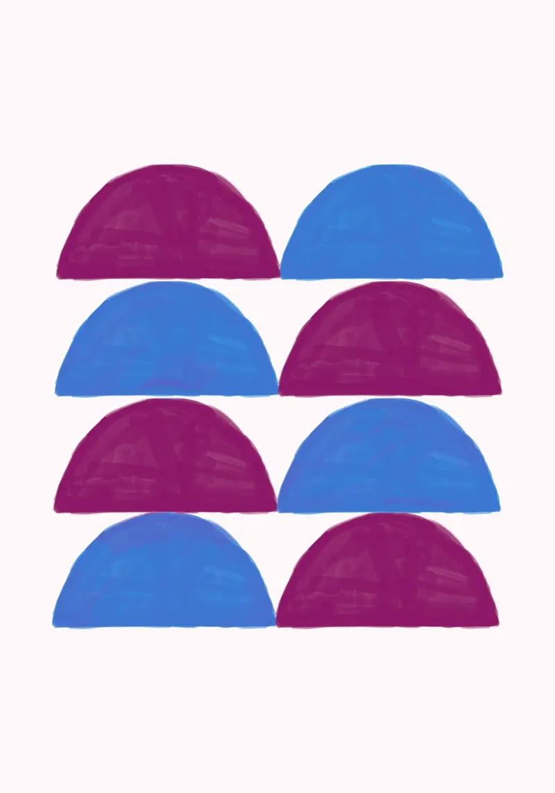 Golvend abstract: Paarse en blauwe bogen, moderne organische kunstdruk canvas met Baklijst van NorwesClub