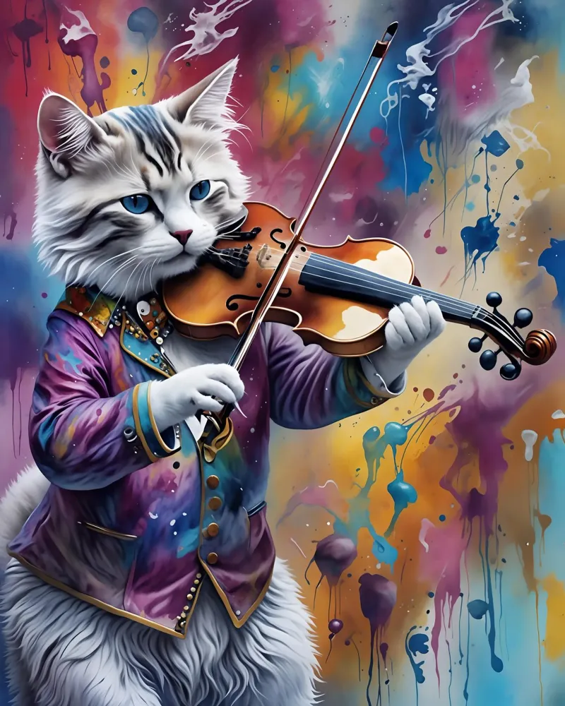 "Violin Cat" Poster — Artistic Elegance in a Musical Frame canvas with Floater frame by MakArena