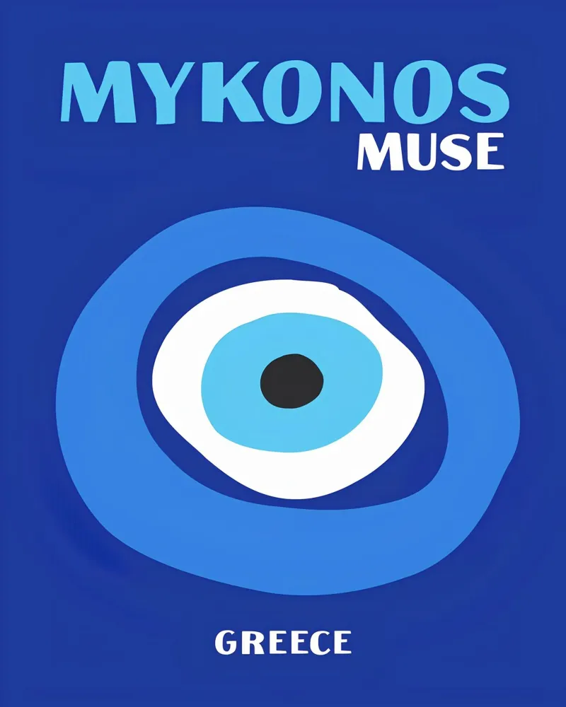Mykonos Muze: Boze ogen, reizen naar Griekenland & Boho Chic kunst canvas met Baklijst van NorwesClub