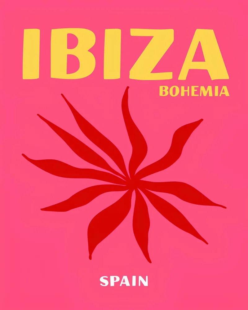 Ibiza Bohemia: Retro Travel, Abstract Starburst Pop Art canvas with Floater frame by NorwesClub