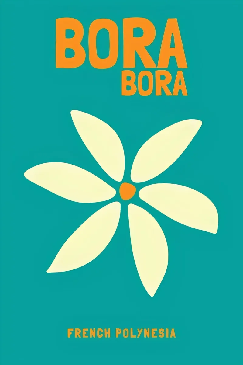 Bora Bora Bliss: Fiore retrò, arte di viaggio in Polinesia Francese tela con Cornice a cassetta da NorwesClub