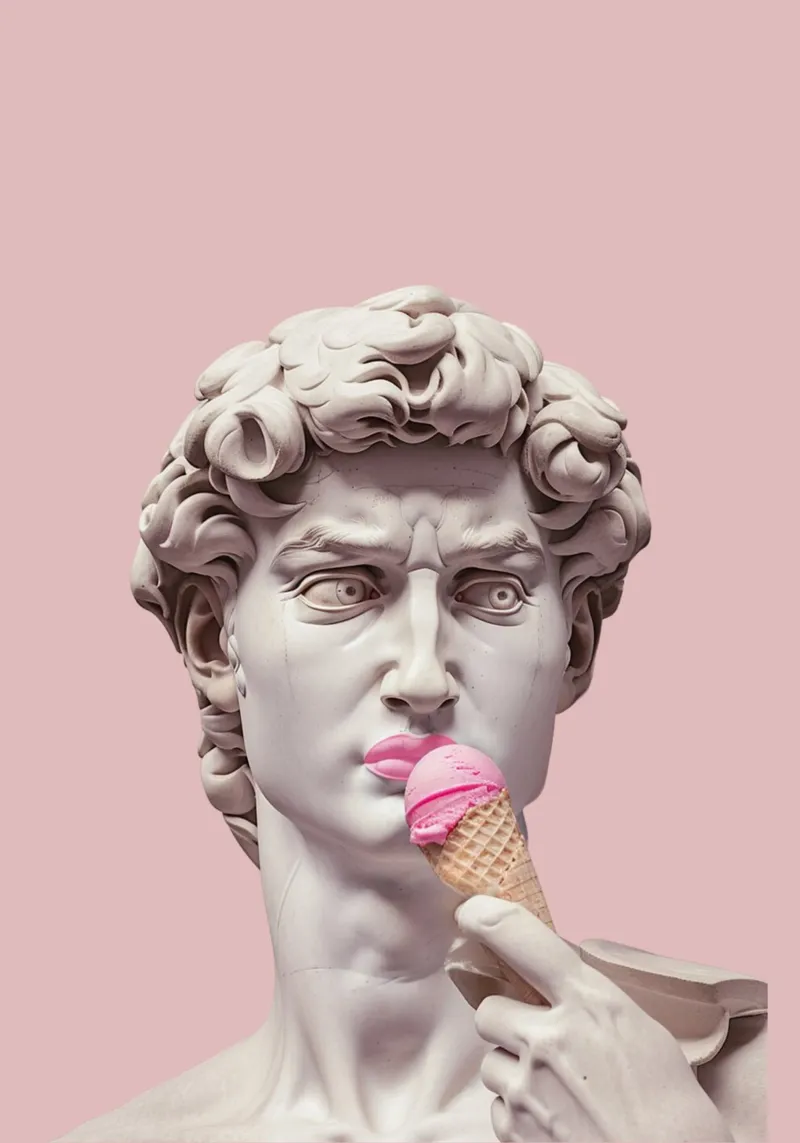Davids Genot: Pop Art beeldhouwkunst, ijs & renaissance canvas met Baklijst van NorwesClub