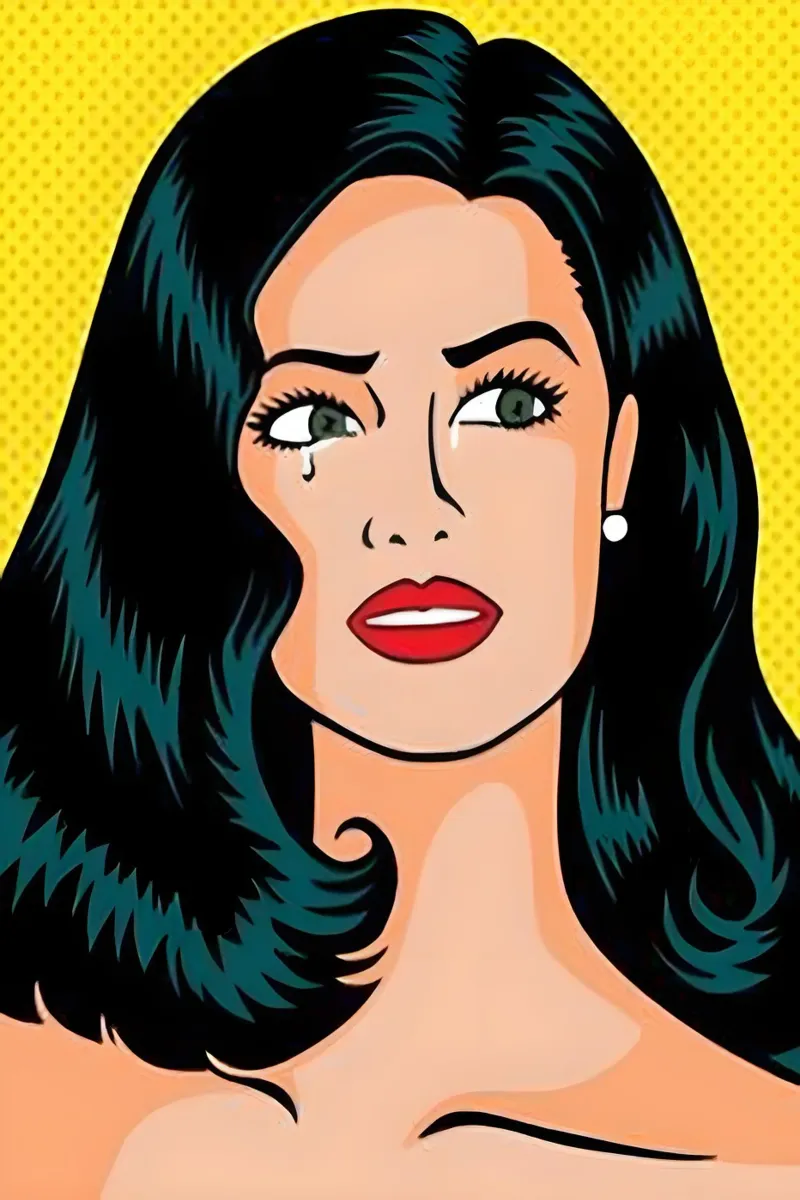 Larmes Pop Art : Impression d'une femme en pleurs inspirée par Roy Lichtenstein poster avec cadre en plastique de NorwesClub