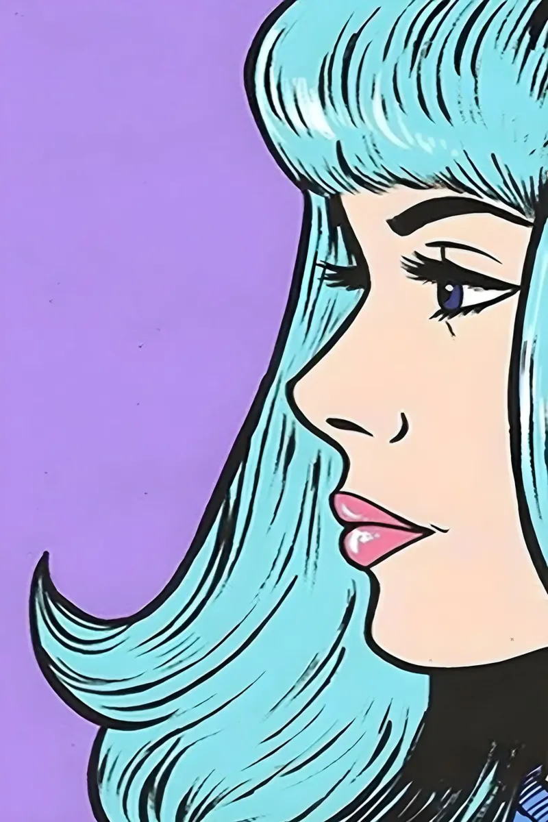 Capelli blu Pop: Donna retrò, ritratto a fumetti pellicola backlit da NorwesClub